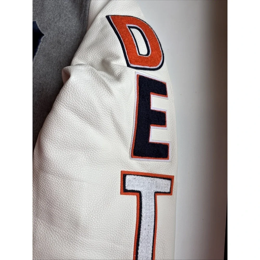 MLB Detroit Tigers Retro Classic Men's Rib Grey Wool Varsity Jacket Sz LARGE NWT